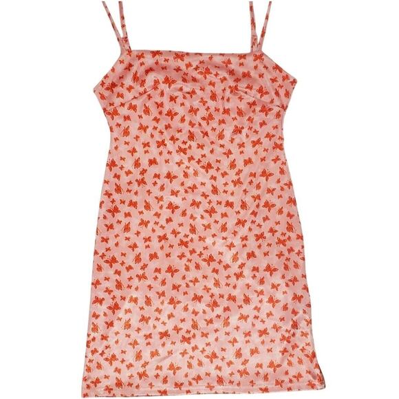 Urban Outfitters Dress S Pink Butterfly Print Spaghetti Strap Satin Mini Small - Picture 1 of 8